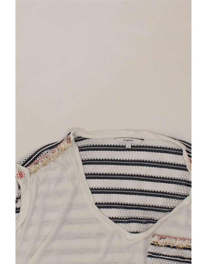 DESIGUAL Womens Abstract Pattern Sleeveless Blouse Top UK 16 Large White Vintage Desigual and Second-Hand Desigual from Messina Hembry 