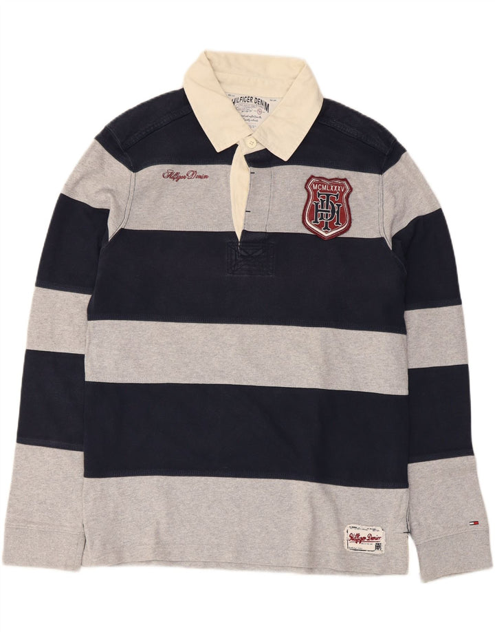TOMMY HILFIGER Tricou polo grafic rugby pentru bărbați, cu dungi mari, albastru