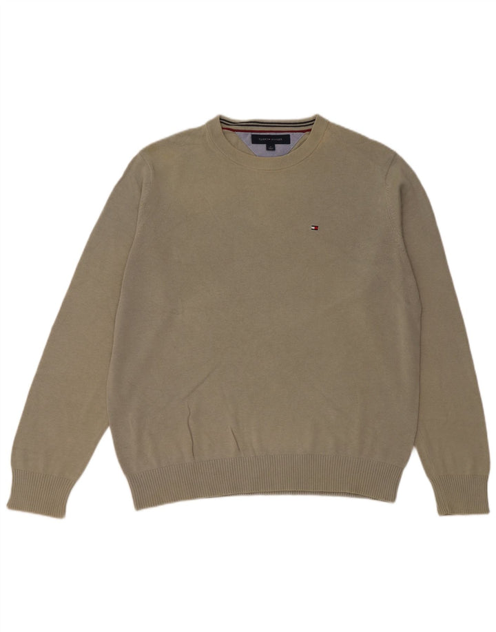 Pulover Tommy Hilfiger pentru bărbați, cu gât crew, bumbac mediu kaki