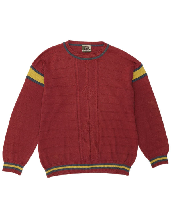 Pulover vintage pentru bărbați cu decolteu rotund, mare, roz colorblock