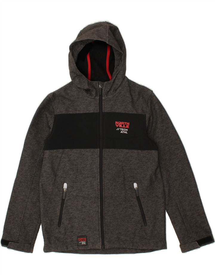 NORTHVILLE Boys Hooded Rain Jacket 11-12 Years Grey Colourblock Polyester Vintage Northville and Second-Hand Northville from Messina Hembry 