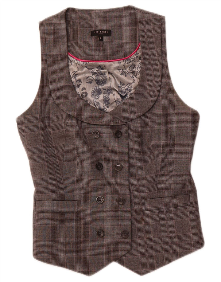 Gilet dublu pentru femei TED BAKER Mărimea 2 Lână mică, gri cu carouri