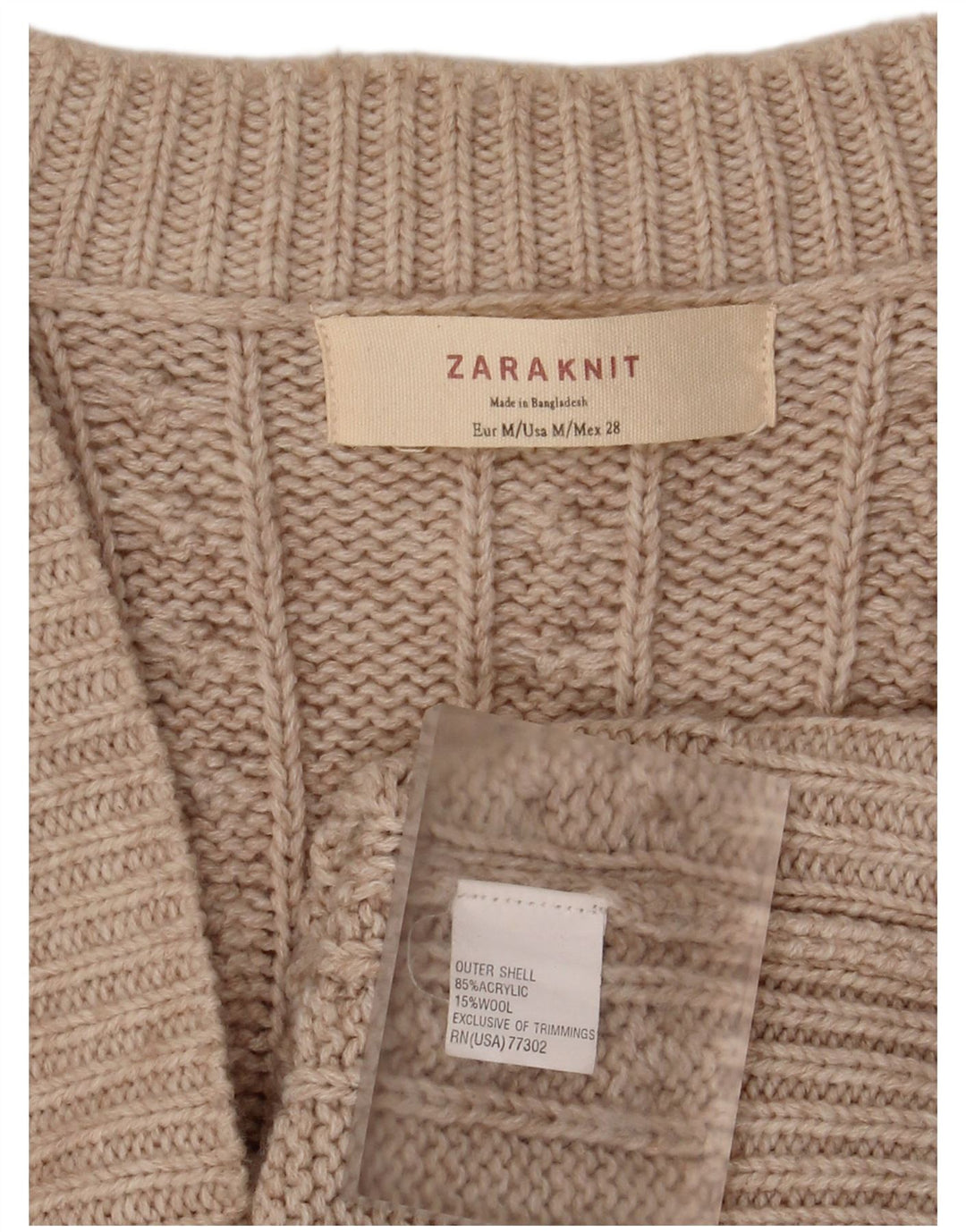 Pulover cardigan pentru femei Zara UK 14 Medium Bej Acrilic
