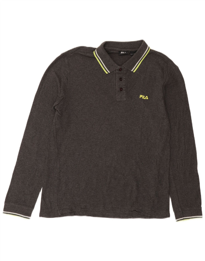 Tricou polo Fila pentru bărbați cu mânecă lungă, bumbac gri mediu