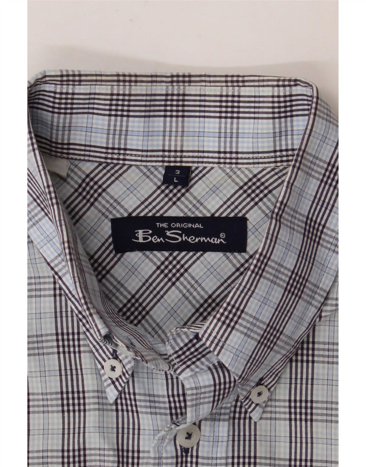 BEN SHERMAN Cămașă cu mânecă scurtă pentru bărbați, cu carouri mari, albastre