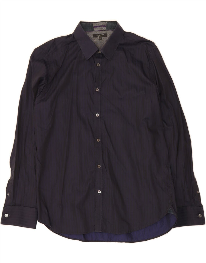 TED BAKER Mens Shirt Size 16.5 XL Navy Blue Striped Cotton Vintage Ted Baker and Second-Hand Ted Baker from Messina Hembry 