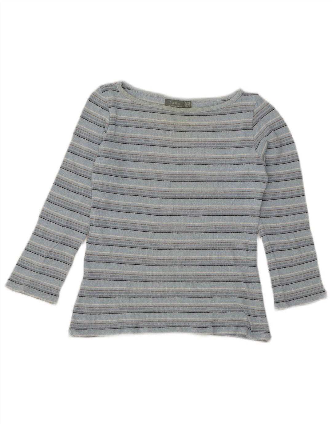 Crop Top pentru femei Zara mânecă 3/4 UK 12 Medium Blue Striped