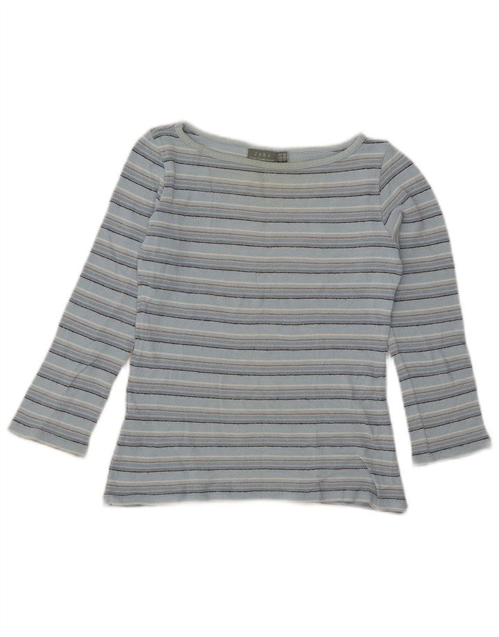 Crop Top pentru femei Zara mânecă 3/4 UK 12 Medium Blue Striped