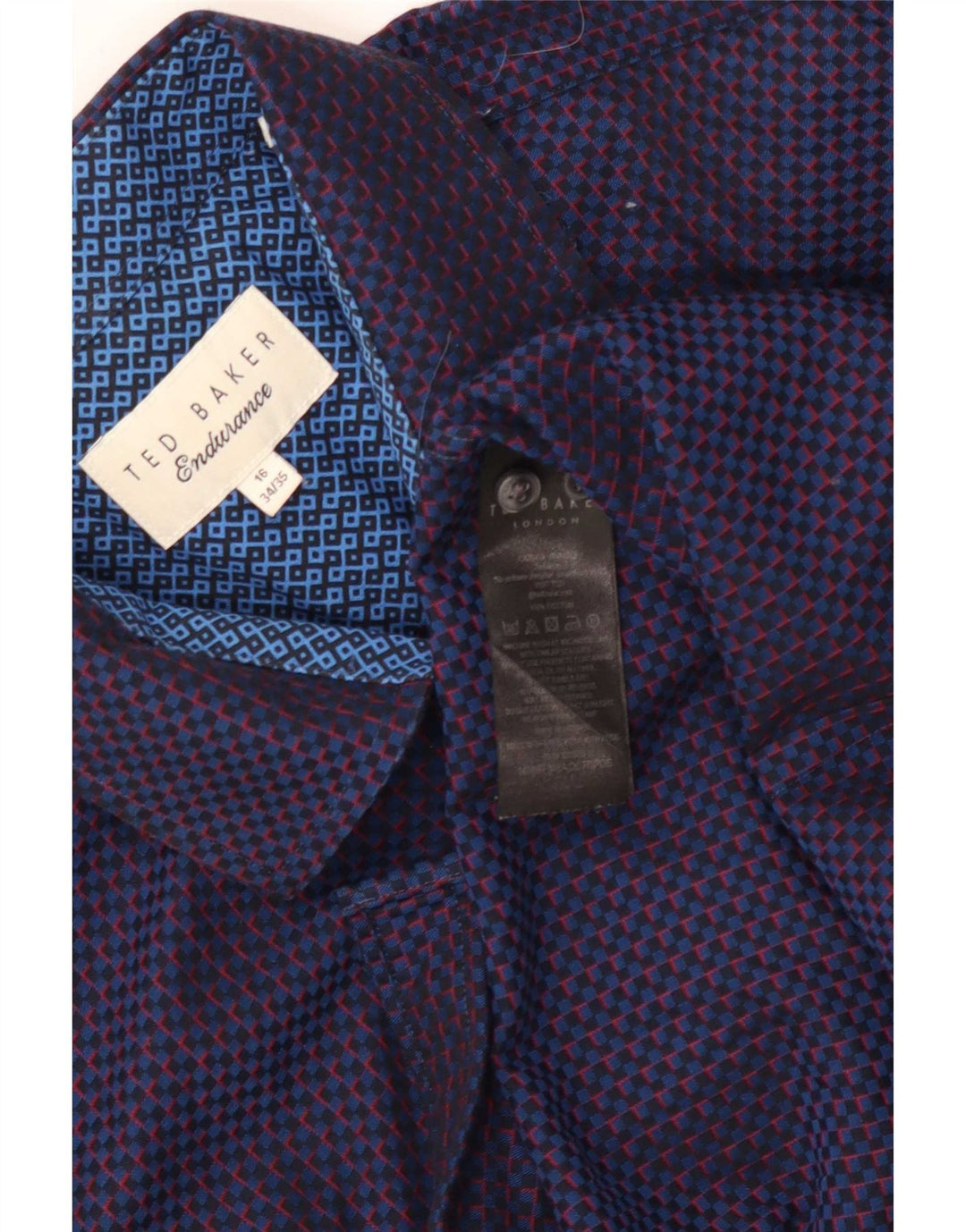 Cămașă Bărbați Ted Baker Mărimea 16 Mare Bumbac Geometric Albastru Marin