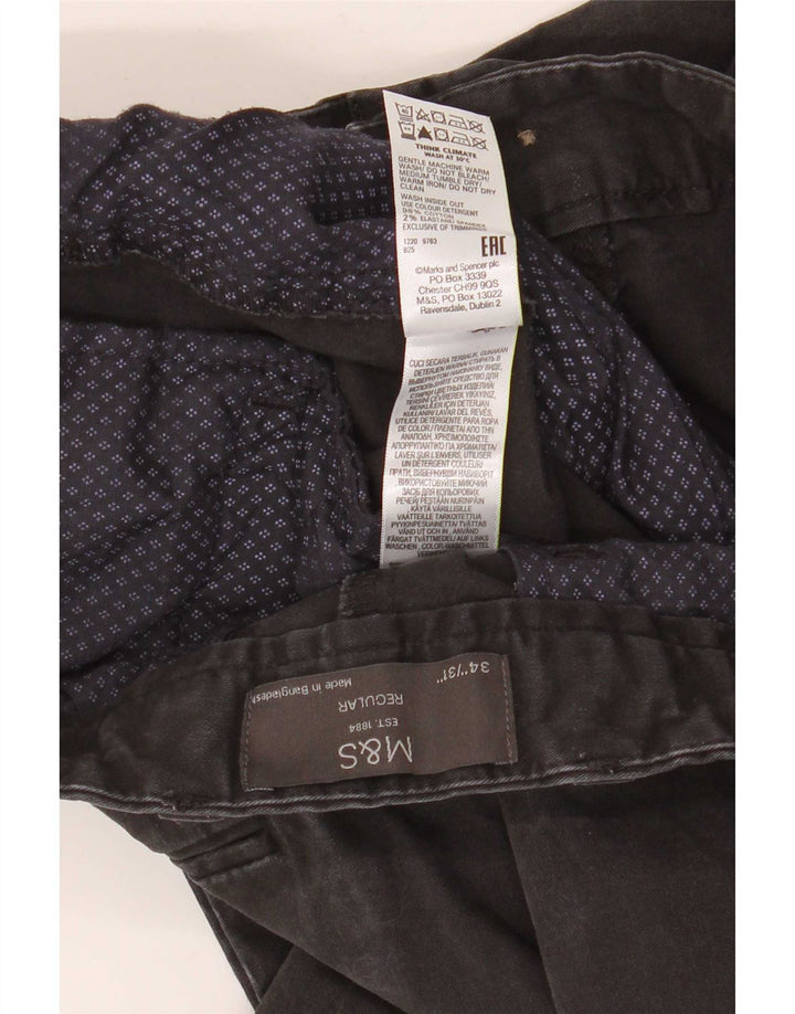 Marks & Spencer Pantaloni chino obișnuiți, drepti, pentru bărbați, L34 L29, bumbac negru