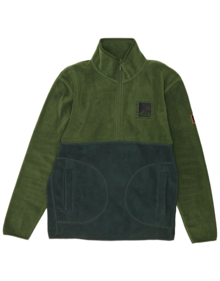 Pulover vintage pentru bărbați, cu fermoar și gât, din lână, verde mediu, poliester