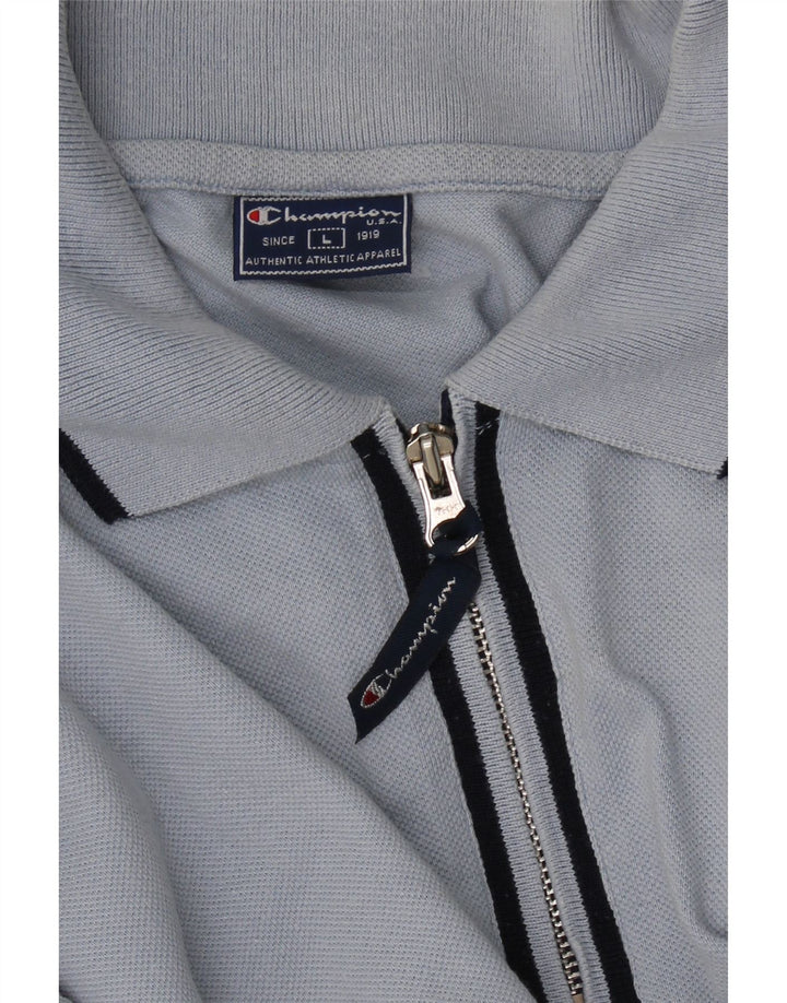 CHAMPION Mens Zip Neck Polo Shirt Large Blue Cotton Vintage Champion and Second-Hand Champion from Messina Hembry 