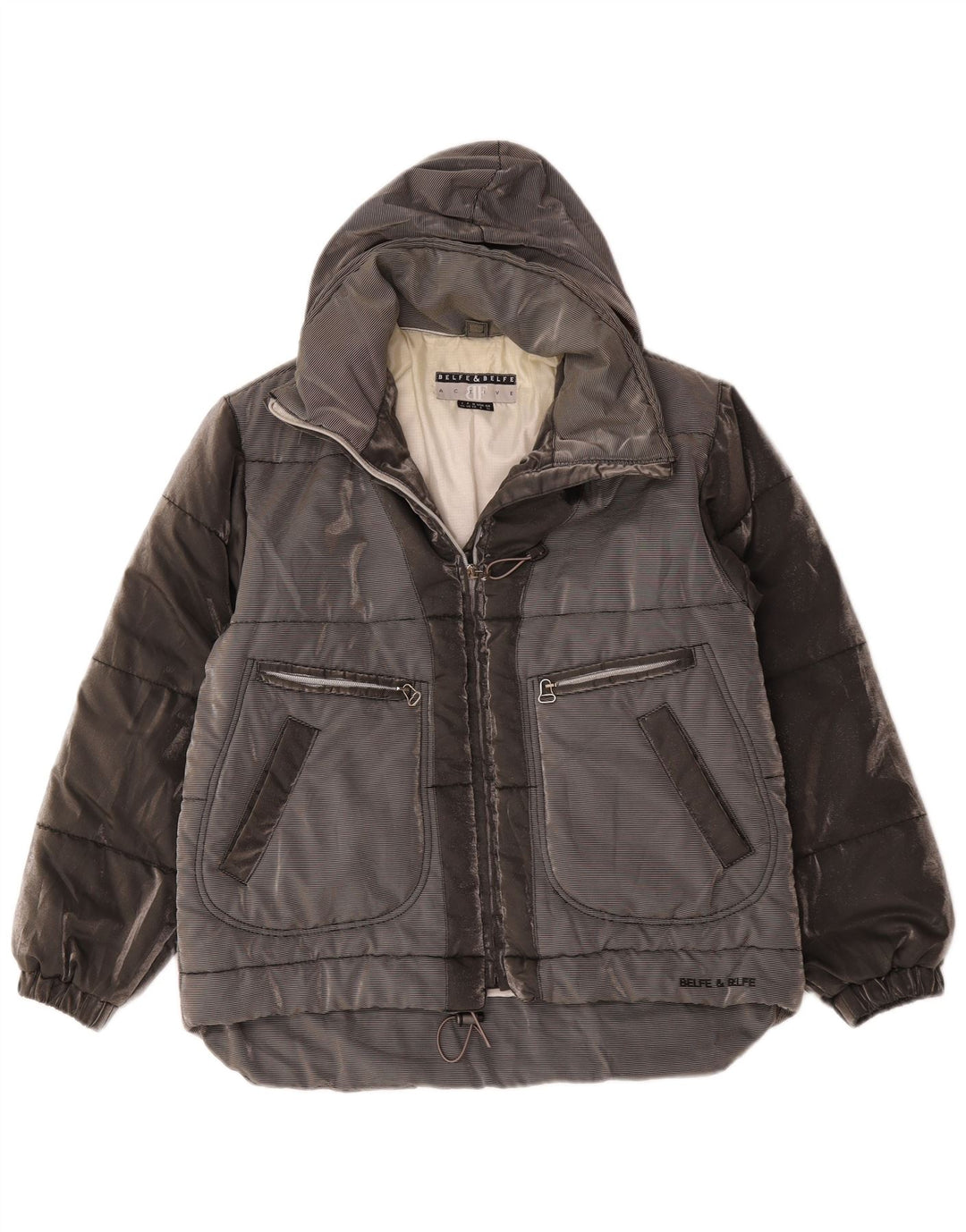 Jachetă supradimensionată cu glugă Belfe & Femei UK 14 Medium Gri Colorblock