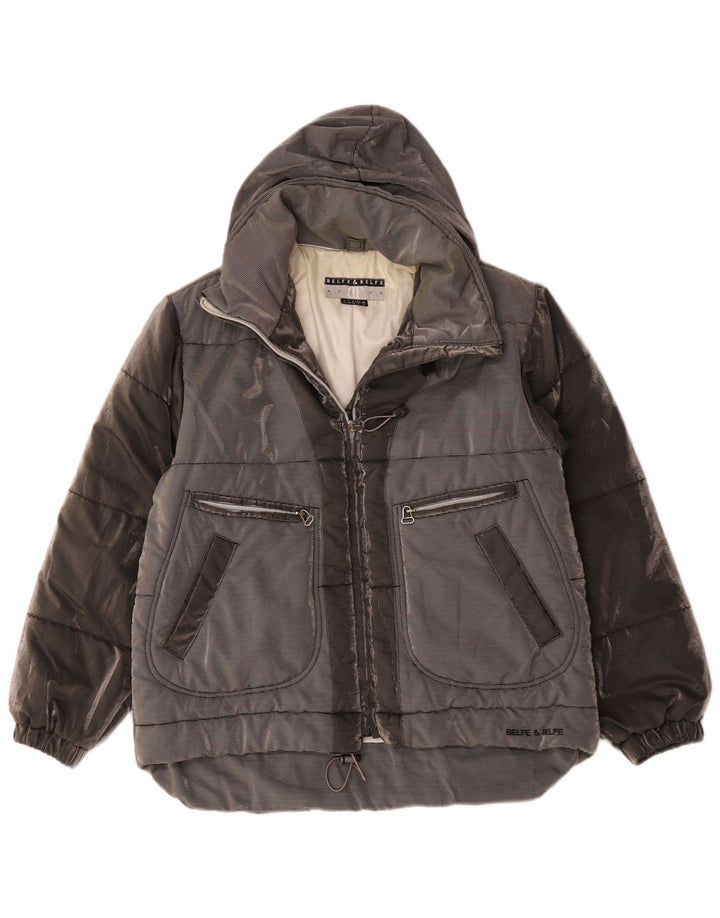 Jachetă supradimensionată cu glugă Belfe & Femei UK 14 Medium Gri Colorblock