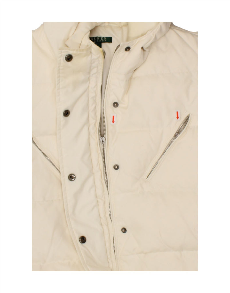 RALPH LAUREN Womens Hooded Padded Jacket UK 16 Large Off White Polyester Vintage Ralph Lauren and Second-Hand Ralph Lauren from Messina Hembry 