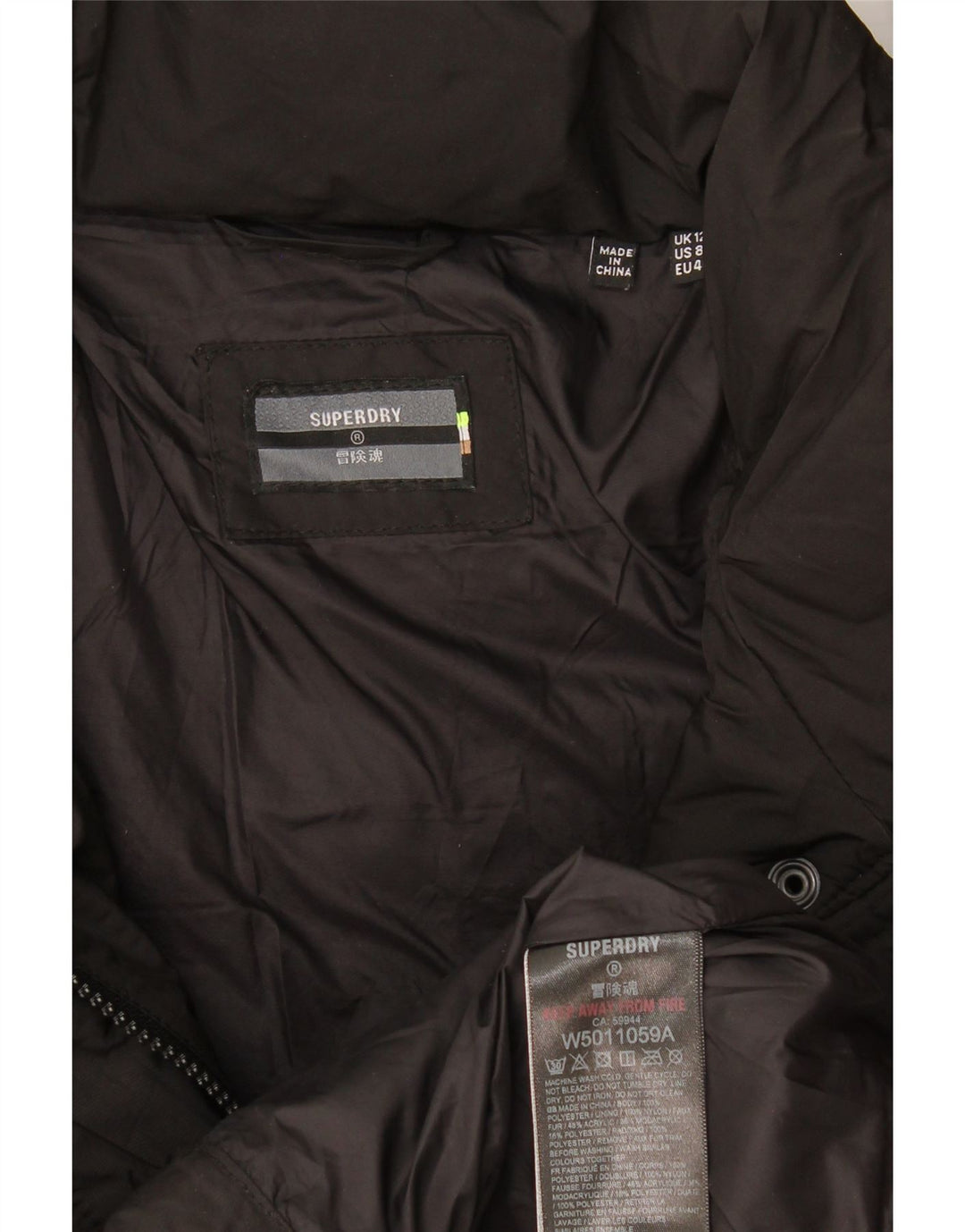 Jachetă căptușită Superdry pentru femei UK 12 Poliester mediu negru