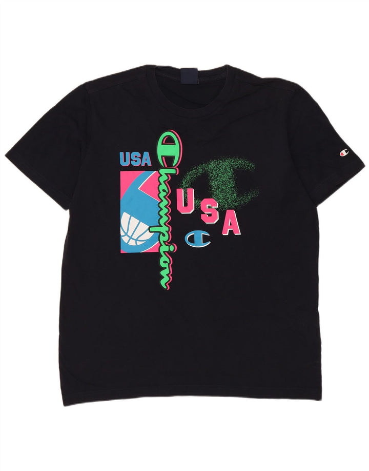 Tricou grafic pentru bărbați Champion Top mediu din bumbac bleumarin