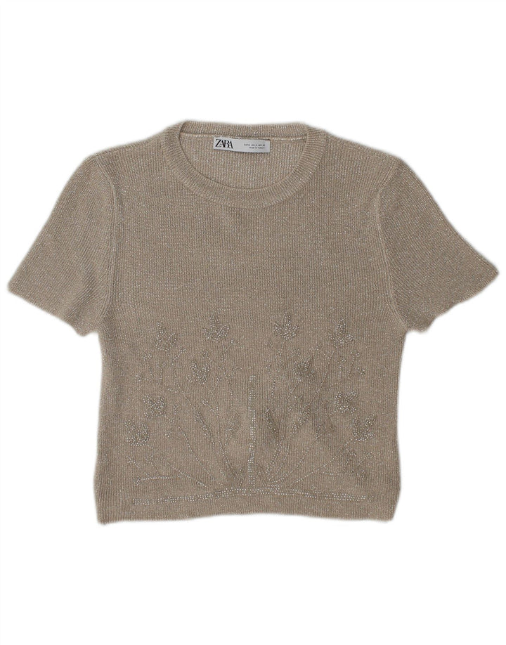 Bluză Crop Top Femei Zara UK 12 Bej Mediu