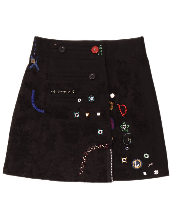 Desigual Womens Graphic A-Line Skirt EU 38 Medium W30 Black Floral