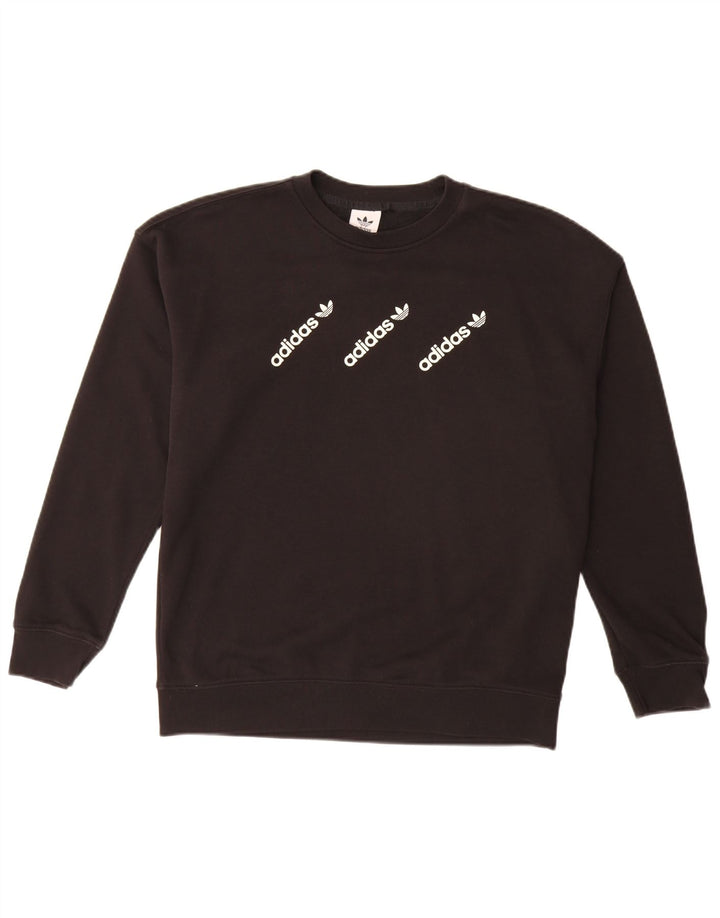 ADIDAS Pulover cu grafic pentru femei UK 14 Bumbac negru mare