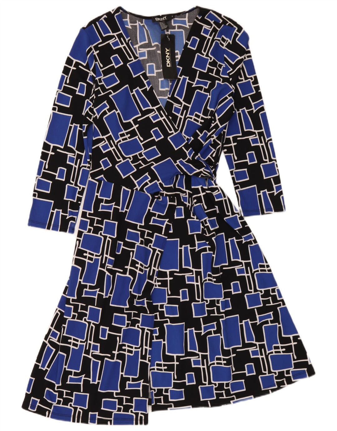Rochie Wrap pentru femei Dkny, cu maneci 3/4, marime unica, poliester geometric albastru