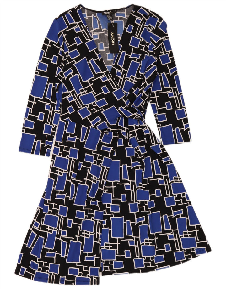 Rochie Wrap pentru femei Dkny, cu maneci 3/4, marime unica, poliester geometric albastru