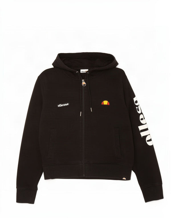 Pulover cu glugă cu fermoar și crop pentru femei Ellesse UK 16, mare, negru, bumbac