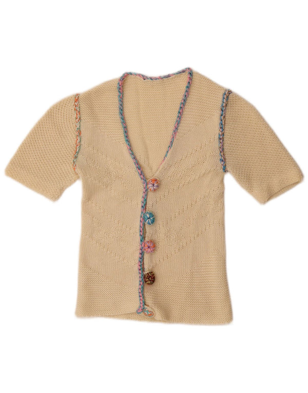Cardigan vintage cu mânecă scurtă pentru femei UK 4 XS alb