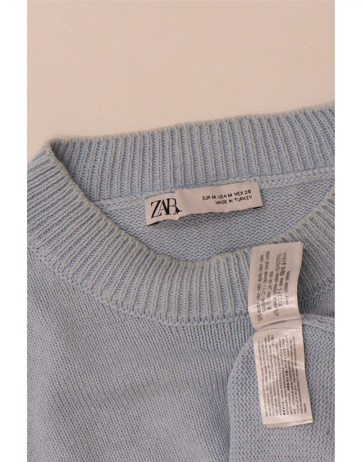 Pulover supradimensionat pentru femei Zara, cu gât crew, UK 14, bumbac albastru mediu