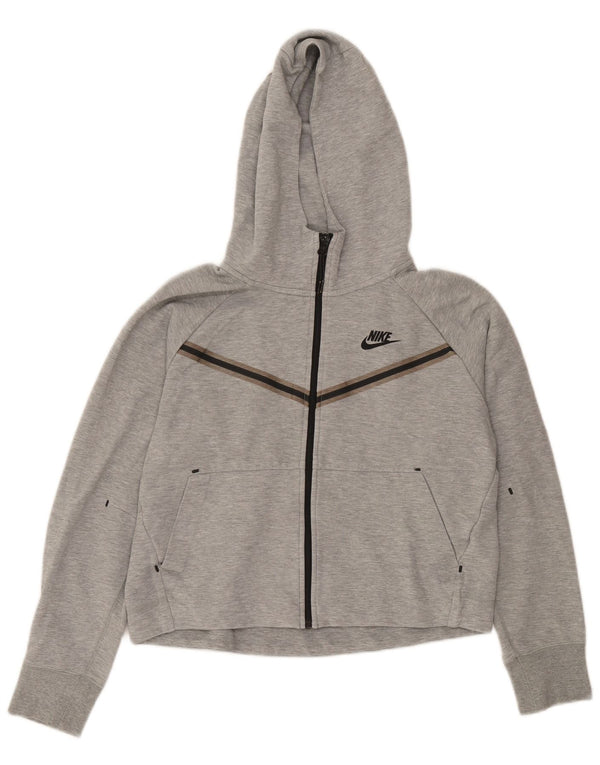 Nike Womens Crop Oversized Zip Hoodie Sweater UK 10 Small Grey Cotton