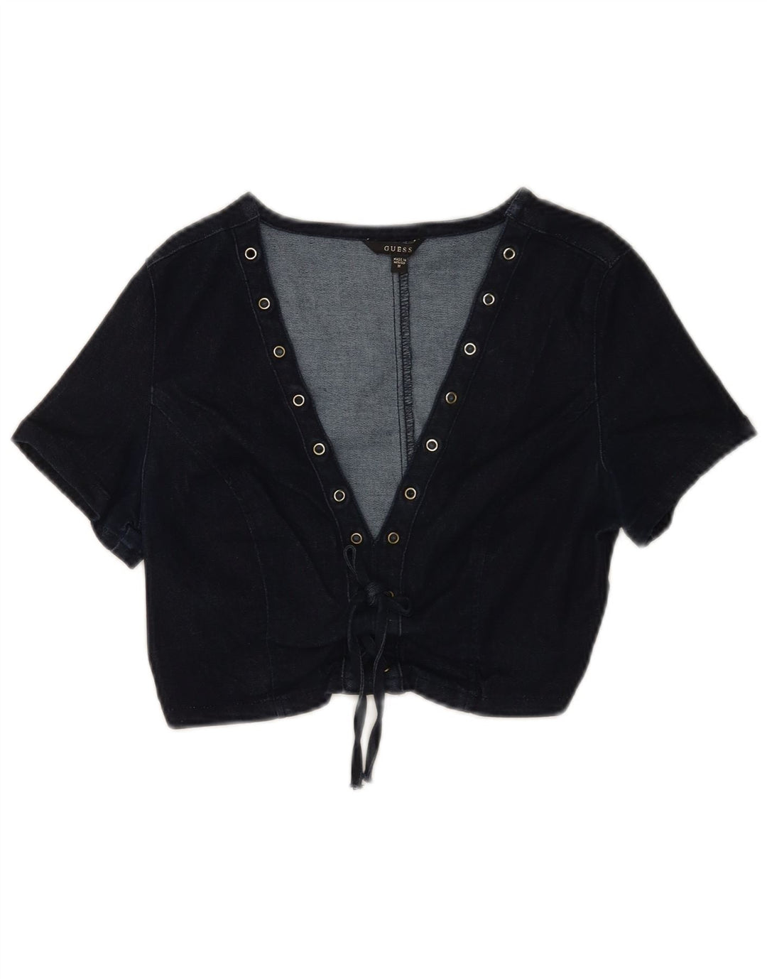 Crop Top din denim pentru femei Guess UK 12 Medium Bluemarin Bumbac