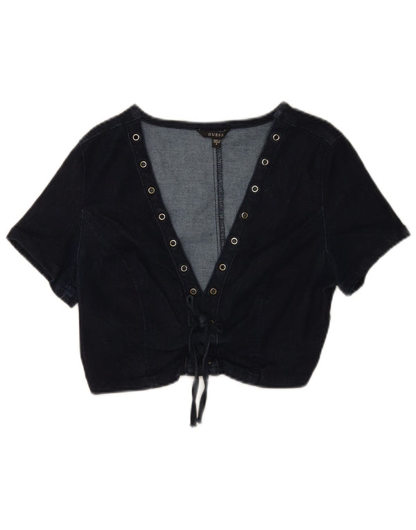 Crop Top din denim pentru femei Guess UK 12 Medium Bluemarin Bumbac