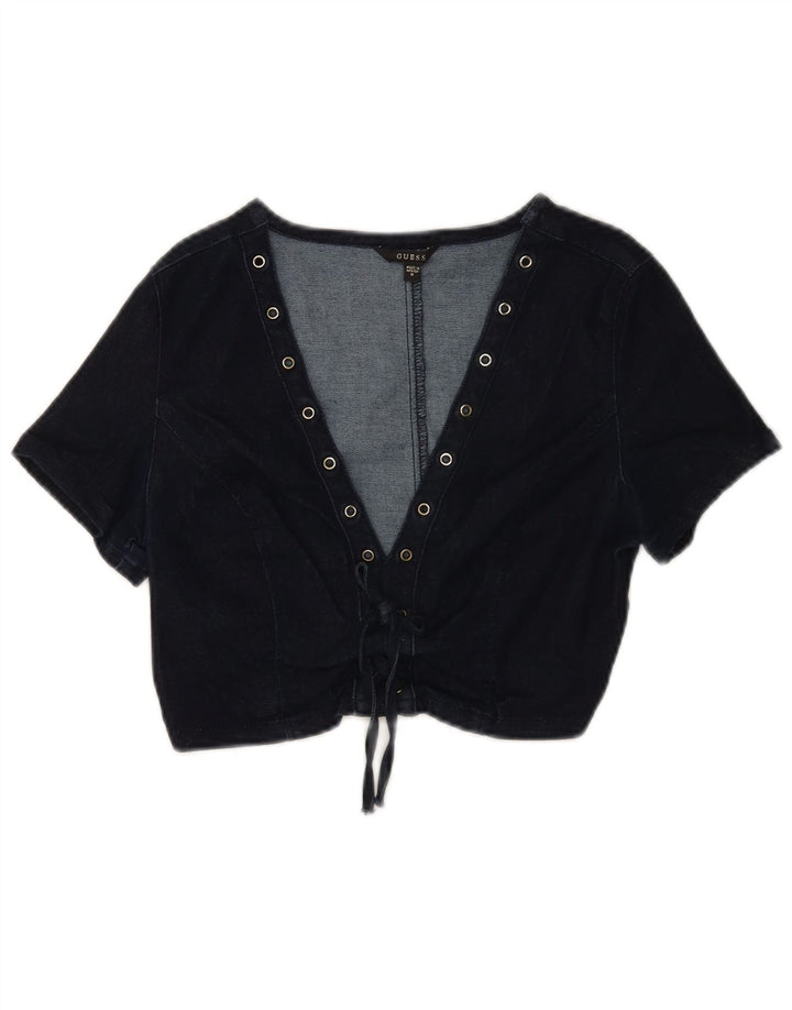 Crop Top din denim pentru femei Guess UK 12 Medium Bluemarin Bumbac