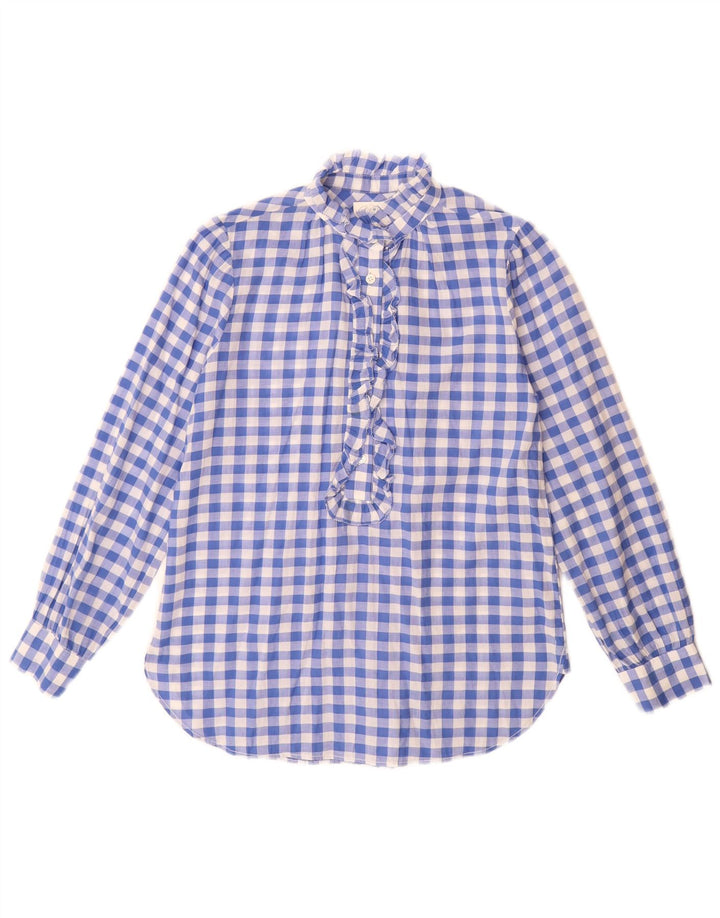 Bluză cămașă cu mânecă lungă pentru femei J. Crew, cu volan în față, US 4 Small Blue Check