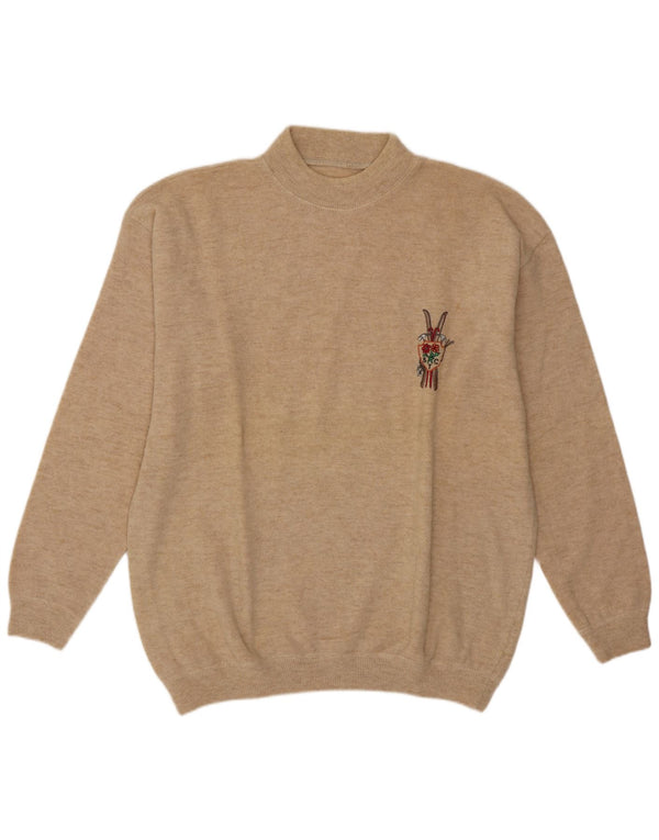 Pulover vintage pentru femei cu gât țestoasă, UK 18 XL, lână de miel bej