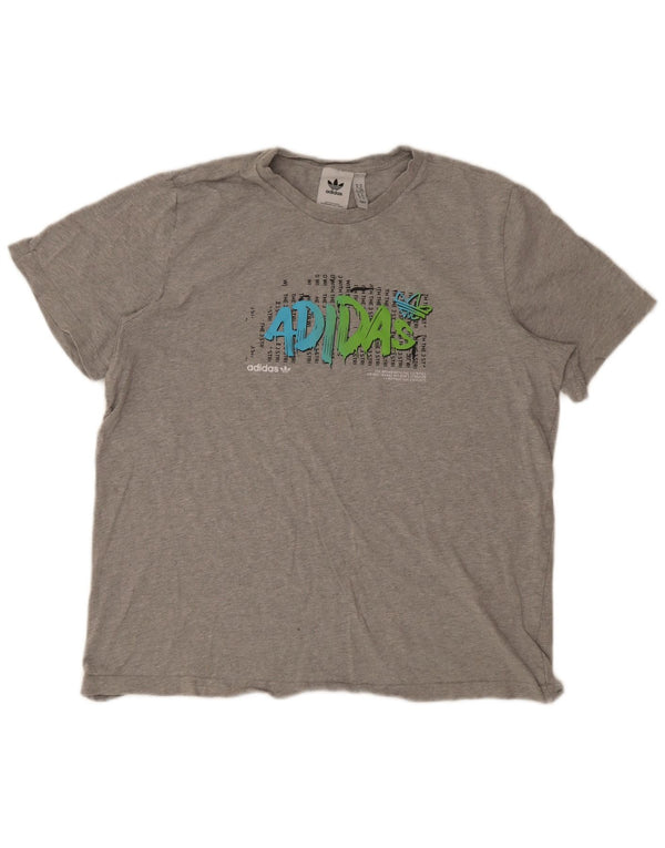 Adidas Mens Graphic T-Shirt Top XL Grey Flecked Cotton