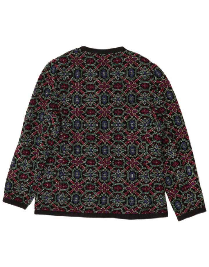 Pulover cardigan pentru femei Les Lunis IT 48 XL Lână geometrică multicoloră