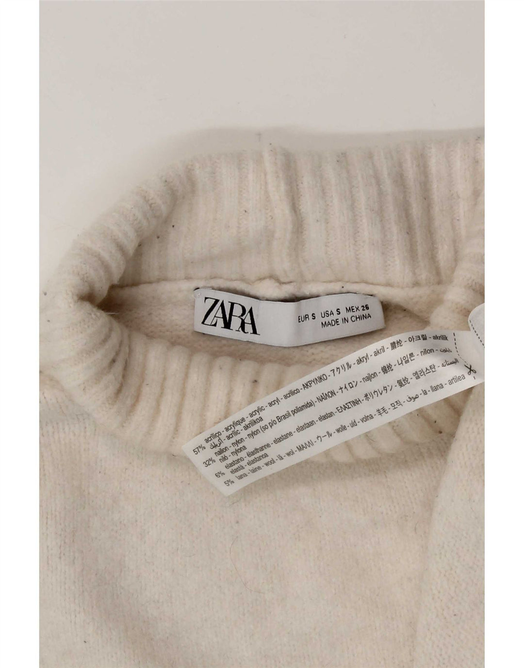 Pulover supradimensionat pentru femei Zara, cu gât rulat, UK 10, mic, alb, acrilic