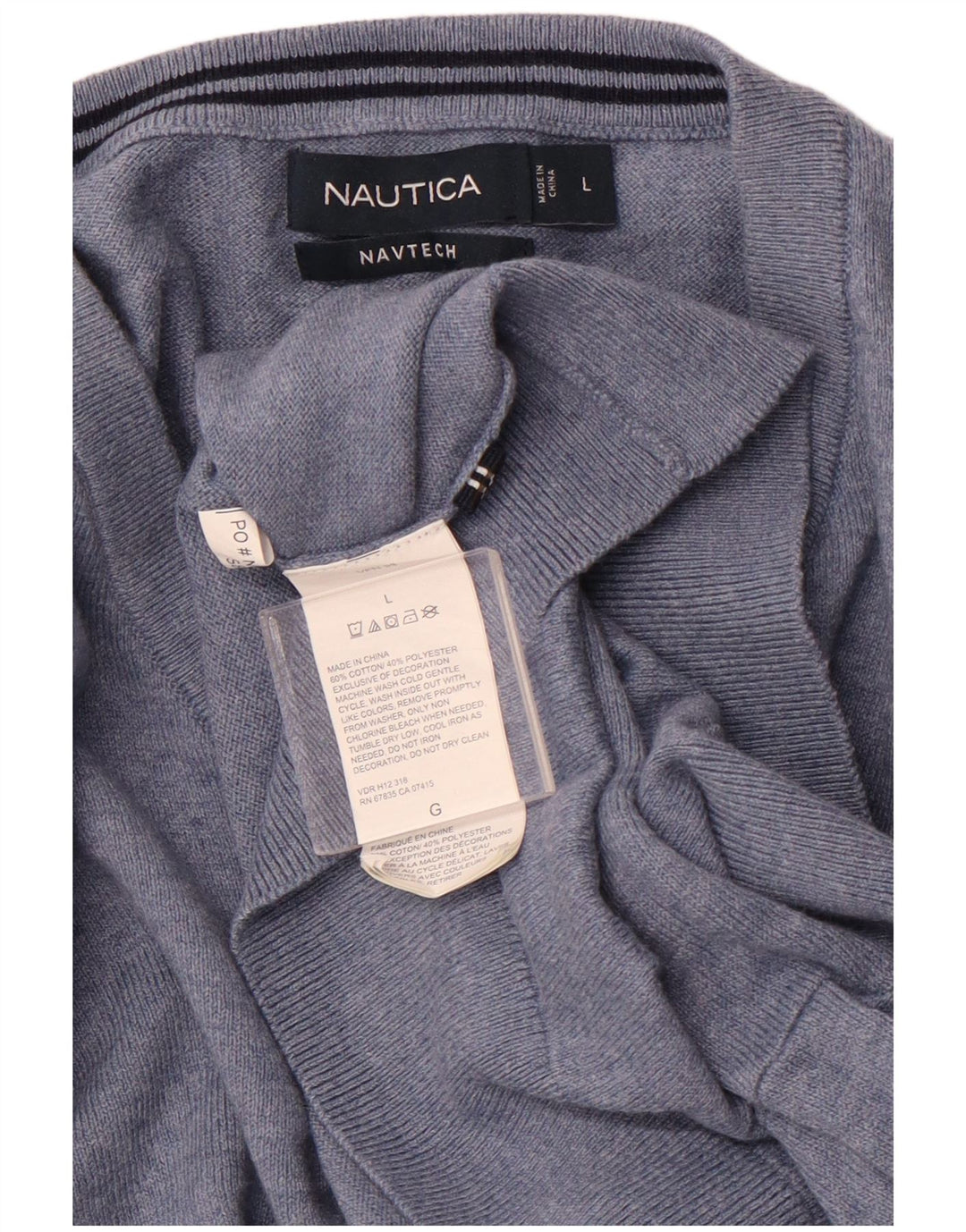 NAUTICA Pulover Navtech cu decolteu în V pentru bărbați, bumbac albastru mare