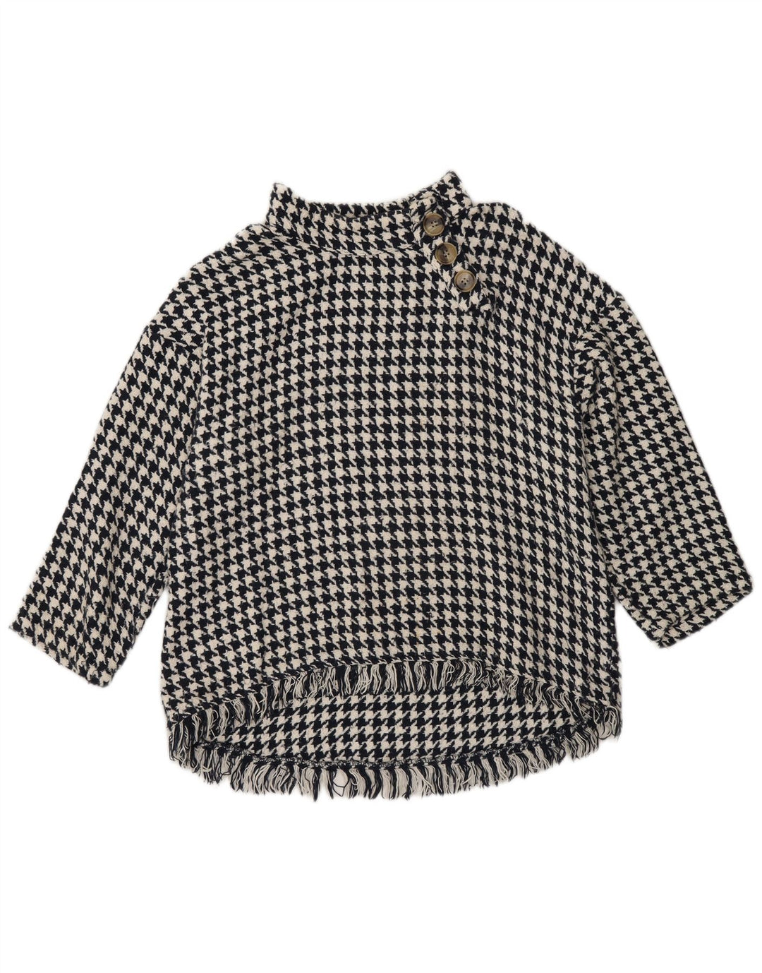 Pulover pentru femei Zara, cu gât cu nasturi, UK 14 Medium Black Houndstooth