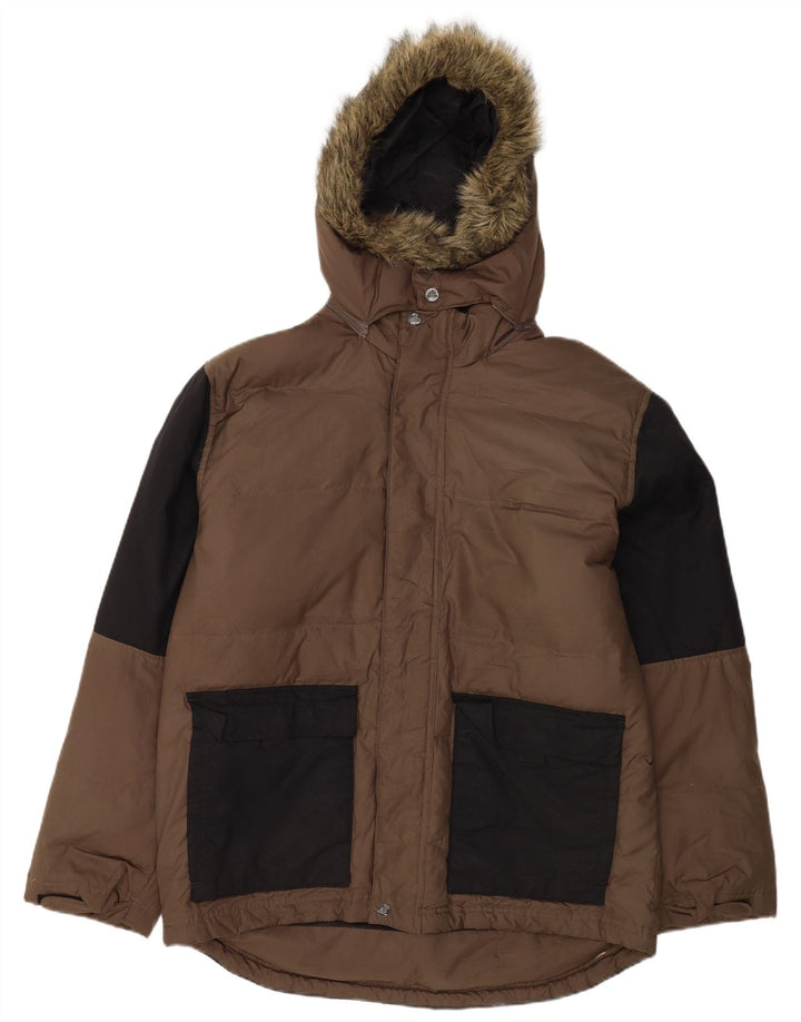 Jachetă căptușită cu glugă pentru bărbați Adidas UK 38 Maro mediu Poliester color bloc