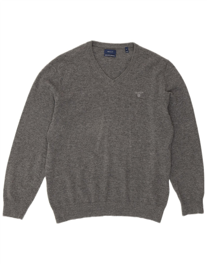 GANT Pulover cu decolteu în V pentru bărbați, XL, lână de miel gri