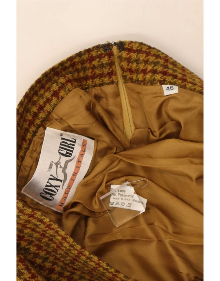 Fusta mini vintage pentru femei IT 46 Large W30 Brown Houndstooth Wool