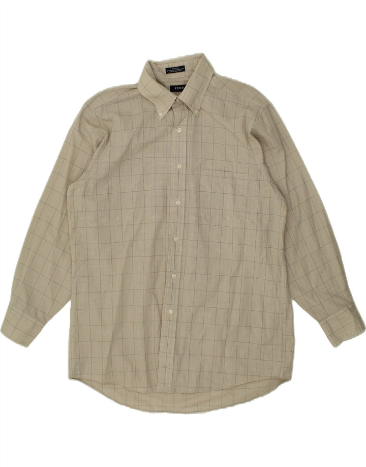 IZOD Mens Poplin Shirt Size 16 1/2 Large Grey Check Cotton Vintage Izod and Second-Hand Izod from Messina Hembry 