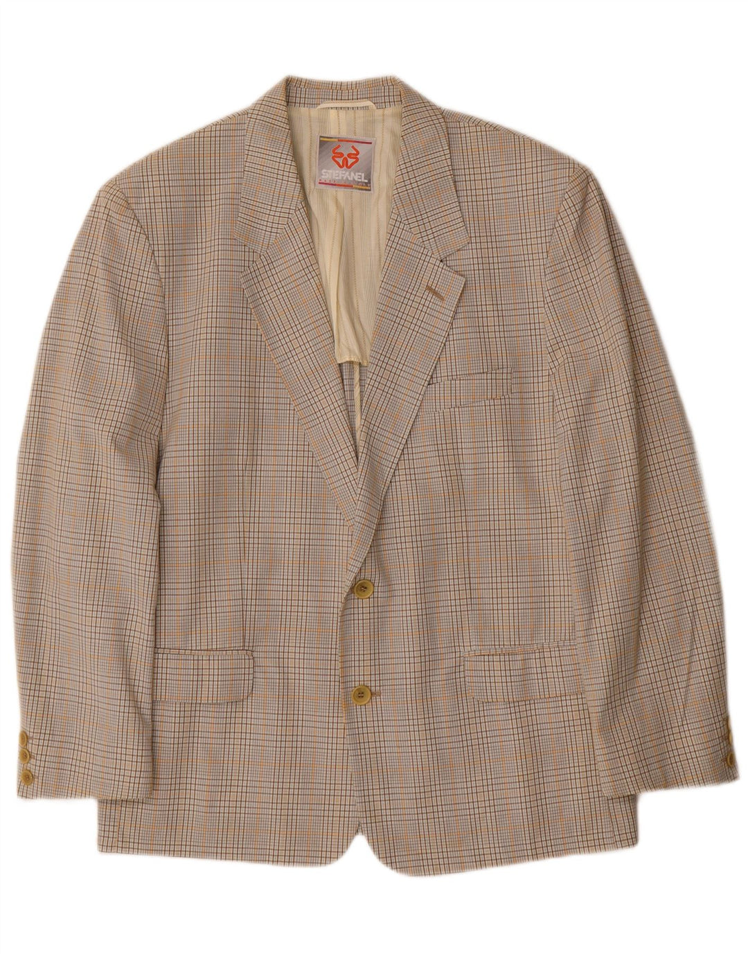Jachetă Blazer Bărbați Stefanel 2 Nasturi IT 48 Medium Bej Check Bumbac
