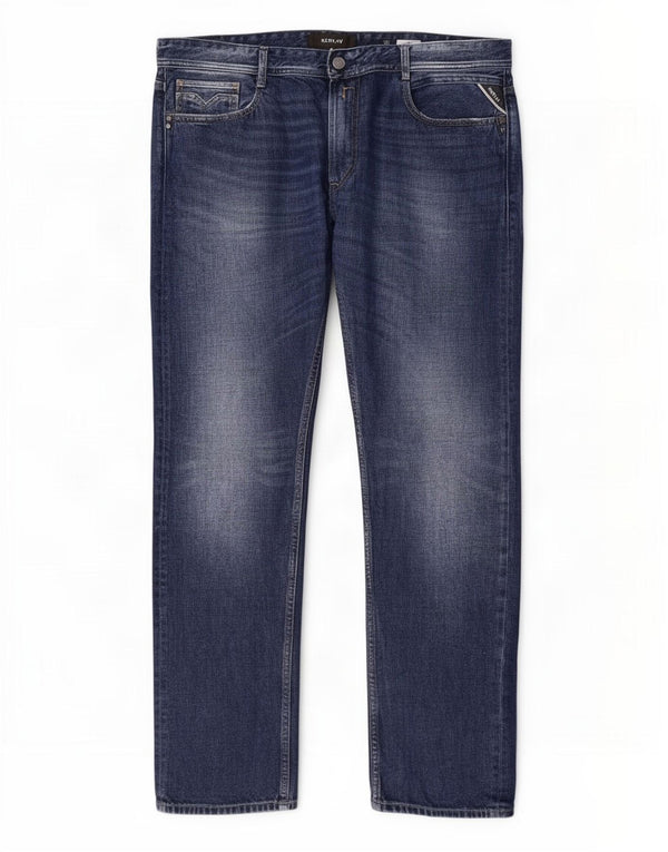 Replay Mens Rob Straight Jeans W40 L34 Navy Blue Cotton