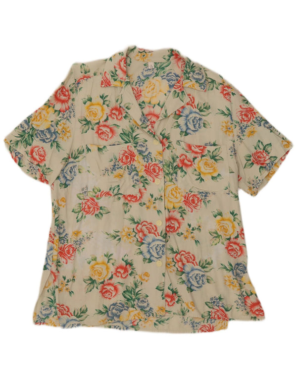 Bluză cămașă supradimensionată pentru femei vintage cu mânecă scurtă UK 10 Mic Bej Floral