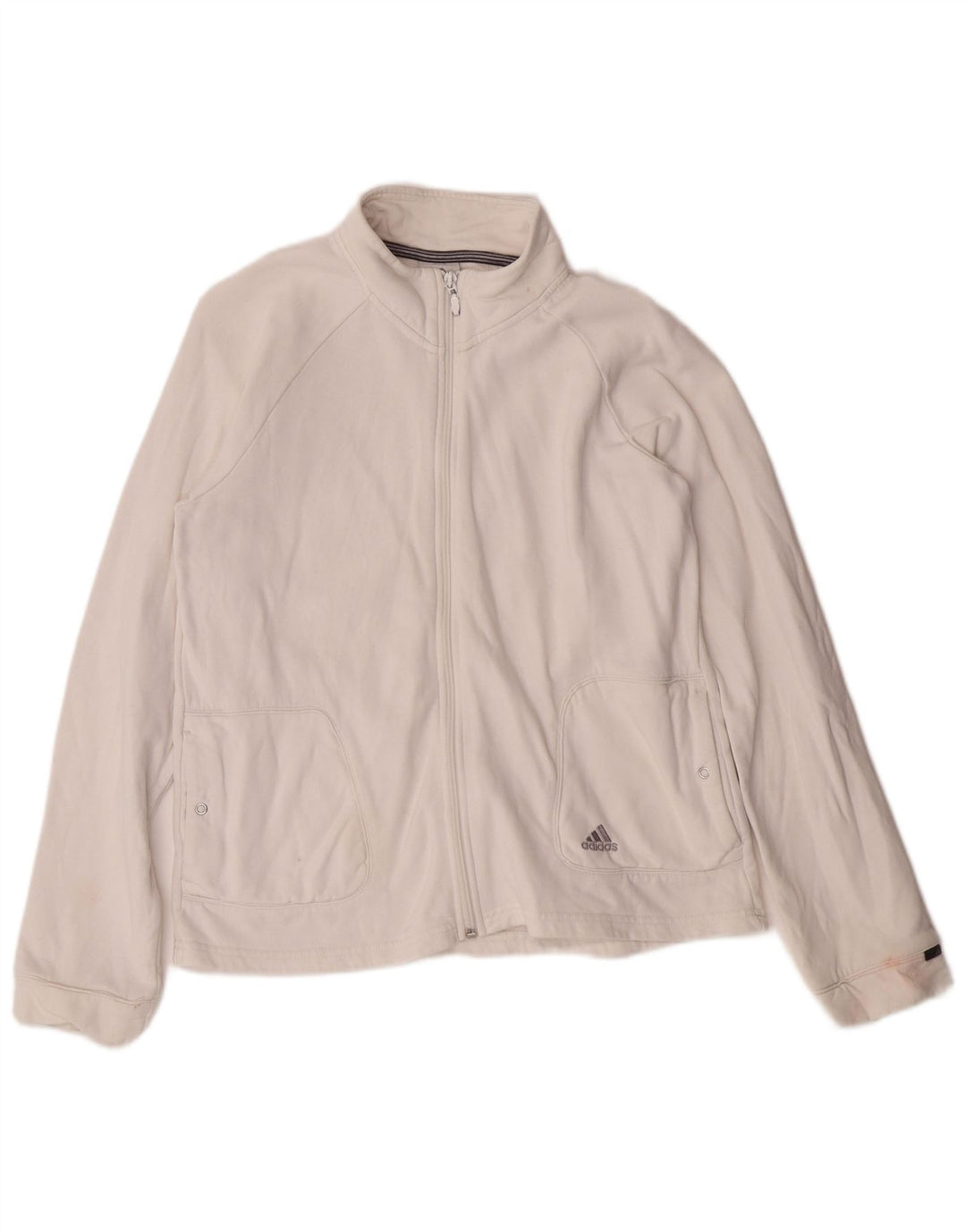 ADIDAS Womens Tracksuit Top Jacket UK 14 Large White Cotton