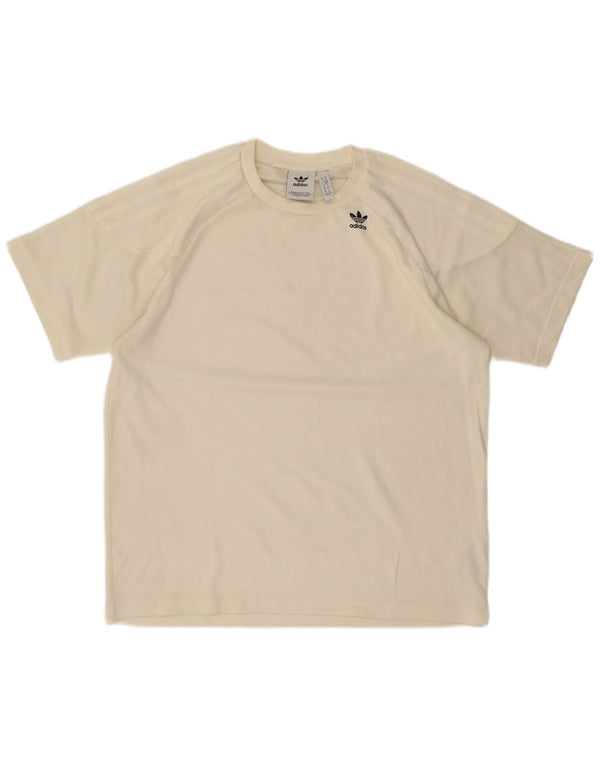 Adidas Mens T-Shirt Top Medium Off White Cotton