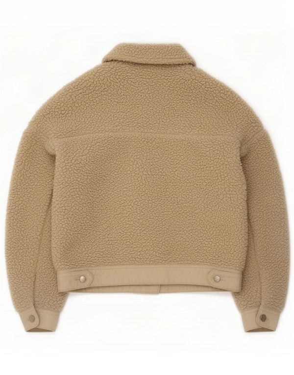 Zara Womens Oversized Feece Jacket UK 6 XS Off White Poliester
